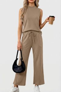 Ensemble deux pièces pour femmes, débardeur et pantalon, tenue coordonnée tendance, sans manches, vêtements d'été respirants, confortables, coupe décontractée - Product Image 6