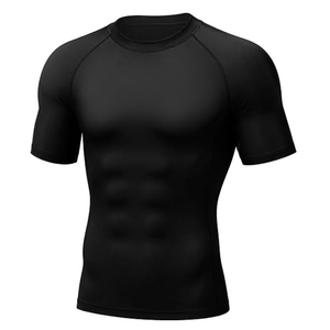 Camiseta Deportiva de Compresión de Manga Corta para Hombre, Negra, Ajustada, de Secado Rápido, Cuello Redondo, Tejido de Poliéster - Product Image 1
