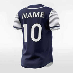 เสื้อเบสบอลทีมสั่งทำพิเศษ ผ้าโพลีเอสเตอร์ 100% ระบายอากาศได้ดี ไซส์ผู้ใหญ่ สีกรมท่า ลายทางสีขาว ระบายอากาศได้ดี ติดกระดุมด้านหน้า เหมาะสำหรับใส่เป็นทีม - Product Image 3