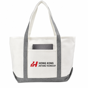 Customized Logo Long Handle Eco-Friendly Durable Cotton Canvas Tote <b>Shopping</b> <b>Bag</b> Zipper Closure <b>Reusable</b> for Gift Outdoor Use - Product Image 1