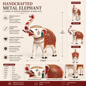 รูปปั้นช้างขาวโลหะทำมือแบบดั้งเดิม |   ของตกแต่งโต๊ะสไตล์ราชสถาน |   ของตกแต่งบ้านสุดหรู - Product Image 5