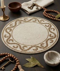 Custom Floral <b>Beaded</b> Satin Table <b>Placemat</b> Round Dining Mat Handmade Decorative Pad for Hospitality - Product Image 2