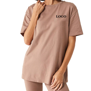Factory Rate Women Oversized T Shirt 100% Cotton Crew Neck Loose Fit Solid Color LOGO Casual Streetwear Breathable All Seasons - Product Image 1
