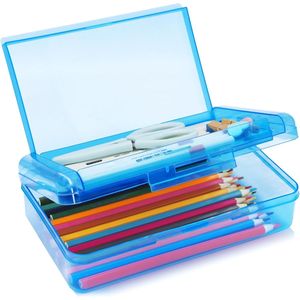 1 Confezione Astuccio Rigido Traslucido a Doppio Strato in Plastica, Elegante Porta Penne e Matite con Chiusura a Scatto, Borsa Contenitore per la Scuola - Product Image 1