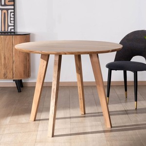Vandana Crystal Aspect Round acacia wood <b>table</b> in <b>retro</b> Boomer style, 100 cm diameter - Product Image 1