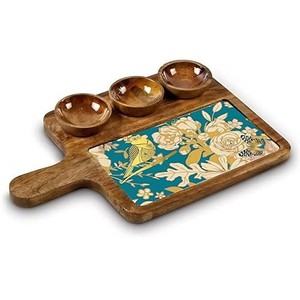 ถาดเสิร์ฟไม้มะม่วงทำมือพร้อมกระเบื้องเซรามิก - ขายส่ง - Product Image 4