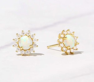 Handmade 18K Gold 925 Silver 6mm Round Natural Ethiopian <b>Opal</b> Prong Set Zircon Designer <b>Stud</b> <b>Earrings</b> Fine Jewelry for Women - Product Image 5