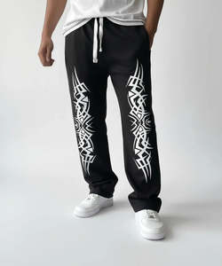 <b>Men's</b> Black Eco-Friendly High Street Sweatpants <b>White</b> Flare Pants Print Elastic Waist Drawstring Casual Loose Fit Midweight - Product Image 5