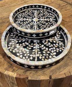 Plateau rond en incrustation de nacre de qualité supérieure et ensemble assorti pour collations et boissons et affichage décoratif d'Inde - Product Image 5