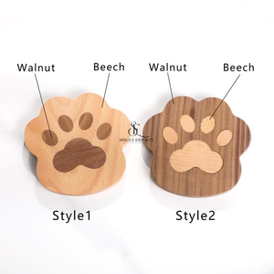 Dual Tone Paw Shape Wooden <b>Coaster</b> <b>Set</b> With Paw Inlay. Cute Custom Gift Tableware For Wholesale Cafe & Pet Home Decor - Product Image 2