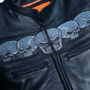 Veste en cuir véritable noir personnalisée avec logo, veste en cuir de vache brodée noire de qualité supérieure pour hommes - Product Image 4