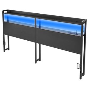 Testiera letto King Size con 2 ripiani portaoggetti, luci LED, 3 prese e 3 porte USB, robusta struttura in acciaio al carbonio - Product Image 1