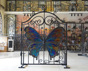 Wrought Iron Rustic Garden Gate Stained Glass Butterfly Design Manual <b>Swing</b> Style Exterior Metal Entry Door Finished Surface 1 - Product Image 2