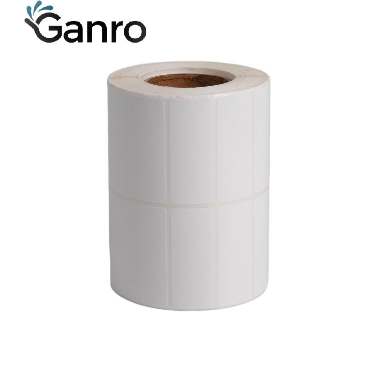 Custom 60mmx40mm Matt White BOPP/PP Synthetic Hotmelt Adhesive Self-Adhesive Sticker Roll Thermal Blank Custom Logo for