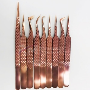 Pince à épiler RMI en acier inoxydable de haute qualité, couleur or rose plasma, pour extensions de cils, 90 degrés, 12cm/14cm, précision fine, lot de 2 cartes - Product Image 2