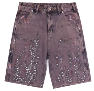 Fire Diamond Denim Shorts Vintage Rhinestone Graphic Short Jeans Men Streetwear Harajuku Hip Hop Shorts - Product Image 6