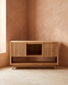 Meuble-lavabo contemporain en teck avec vasque à poser, pour projets hôteliers et fabricants sous contrat - Product Image 2