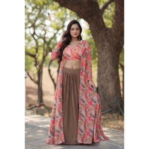 Fausse Georgette avec fleur plissée imprimée Lehenga choli - Product Image 5