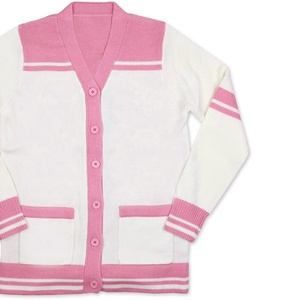 Cárdigan de Punto Personalizado con Logotipo Bordado, Cuello en V, Manga Larga, Color Rosa y Blanco, Ecológico, Informal, para Mujer - Product Image 3