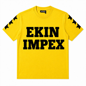 T-shirt Jaune Oversize Personnalisé 240 GSM Coton Lourd Impression Gonflée Streetwear T-shirt Graphique Homme Fabricant de Vêtements OEM ODM - Product Image 1