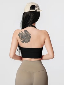 Women Backless Halter Sports Bra Front Gathered Knot Gym <b>Crop</b> <b>Top</b> Moisture Wicking Padded Running Athleisure Bralette - Product Image 4