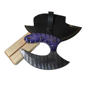 Couteaux Ulu en acier Damas faits à la main, avec fourreau en cuir, manche en bois, coupe-pizza, lame forgée, couteaux ambidextres - Product Image 2