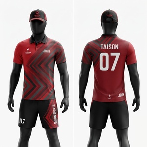 Uniforme de badminton haut de gamme 100 % polyester 150 GSM, rouge et noir uni, personnalisable avec nom et numéro par transfert thermique, short respirant pour le sport - Product Image 1
