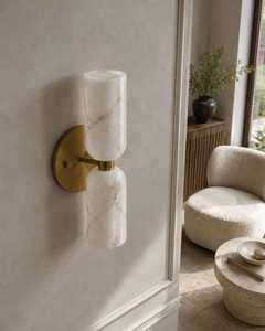 Applique murale moderne en laiton avec design géométrique en marbre, éclairage intérieur minimaliste pour la décoration du salon - Product Image 5