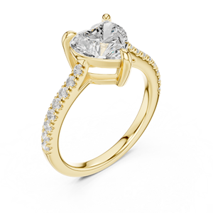 Anillo de Compromiso de Oro Amarillo con Diamante Cultivado en Laboratorio con Corte Corazón, Anillo de Boda con Banda Pavé para Mujer, Joyería Fina Romántica - Product Image 3