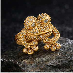 Bagues de déclaration pour enfants, motif animal (visage de grenouille), en or massif 10K, serties de moissanite, de luxe, élégantes, de créateur, personnalisées, style hip-hop et tendance - Product Image 4