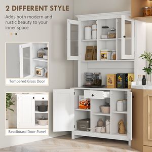 Mobile da Cucina Rustico Indipendente con Pensili e Supporto per Microonde, Ripiani Regolabili e Pannello a Doghe - Product Image 5