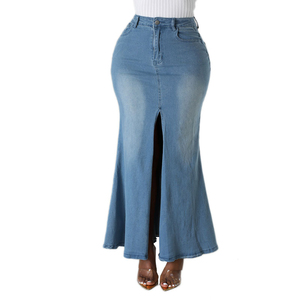 Women's Solid Spring <b>Stretch</b> <b>Denim</b> Straight Maxi Floor-Length Skirt - Product Image 1
