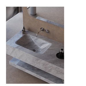 Vasque de salle de bain rectangulaire en marbre à poser sur comptoir, avec meuble en bois, design moderne, finition plaquée or, facile à nettoyer - Product Image 5