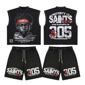 Conjunto de camiseta sin mangas negra personalizada Ibex para hombre con estampado gráfico 305, estilo urbano, camiseta sin mangas de algodón y pantalones cortos, estilo urbano. - Product Image 5