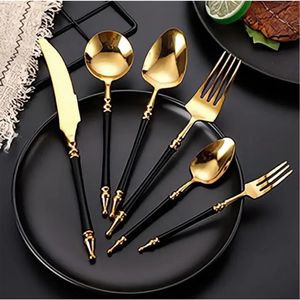 Ensemble de couverts de luxe en or, acier inoxydable 18/10, 24 pièces, finition miroir, vaisselle dorée royale, couteau, fourchette, cuillère - Product Image 4