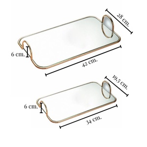 <b>Mirrored</b> Storage <b>Tray</b> With Gold Handles Rectangle Shape For Jewelry Display Modern Luxury Design Polished Finish Table Use - Product Image 3