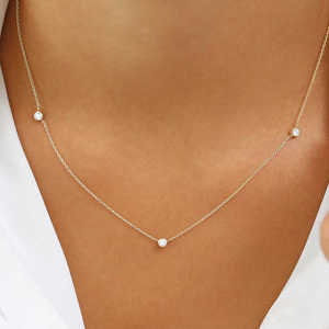Collar de Diamantes Naturales de 0.19Ct con Engaste de Bisel, Collar de Diamantes Naturales en Oro Puro de 14K, Collar Minimalista Simétrico - Product Image 5