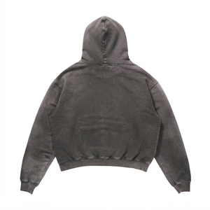 Sudadera con Capucha para Hombre, Lavado Ácido, 100% Algodón, 350 GSM, Felpa Gruesa, Negro Lavado, Ecológica, Corte Holgado, Logotipo Personalizado para Serigrafía - Product Image 2