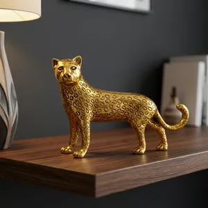 Figura de Leopardo de Latón Hecha a Mano, Escultura de Pantera con Manchas, Decoración Elegante para Mesa, Regalo Artístico para el Hogar - Product Image 2