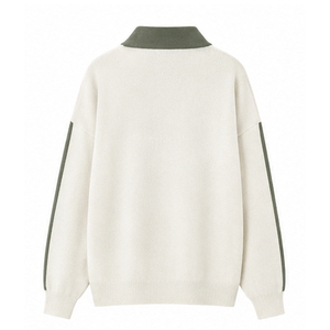 Suéter de punto color crema para hombre con cuello en V verde oliva y rayas en las mangas, corte regular, estilo pullover, para otoño, 100% acrílico - Product Image 4