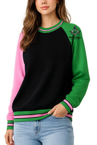 HMR Sweat-shirt à col rond imprimé Alpha Kapa pour femme, de haute qualité, pour l'automne, formel, épais, tricoté, respirant, vert rose - Product Image 4