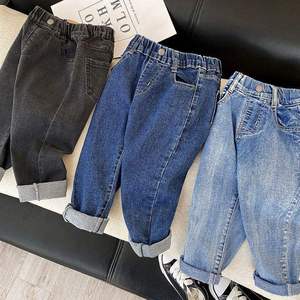 Jeans en denim pour enfants printemps-automne 100 % coton, taille élastique, couleur unie, coupe ample et décontractée, grandes tailles - Product Image 6