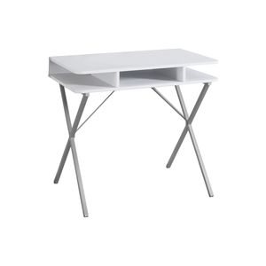 Contemporary Modern 31\"L Home Office <b>Computer</b> <b>Desk</b> with <b>White</b> Laminate Grey Metal Featuring Storage Shelves for Laptop Work - Product Image 2