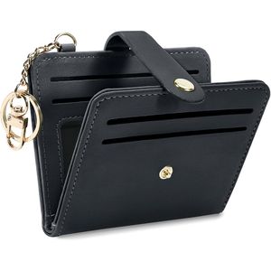 Porte-cartes en cuir pour femme avec blocage RFID, petit portefeuille avec fenêtre d'identification et porte-monnaie zippé - Product Image 1