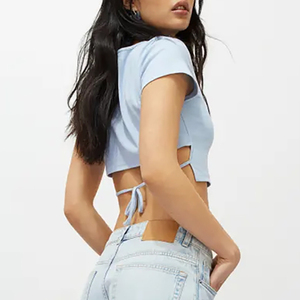 เสื้อครอปท็อปผู้หญิงขายดี คุณภาพสูง เป็นมิตรกับสิ่งแวดล้อม ระบายอากาศได้ดี ออกแบบโลโก้ได้ตามต้องการ ทรงหลวม ผ้าฝ้าย 100% เสื้อยืดลำลอง - Product Image 5