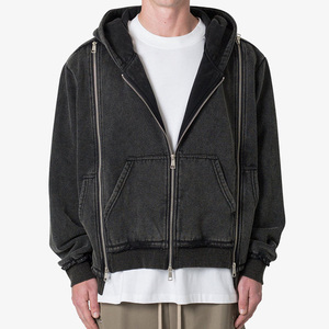 Sweat-shirt à capuche zippé surdimensionné pour homme, 100 % coton French Terry, décontracté, pour l'automne, couleur unie, respirant et tricoté - Product Image 1