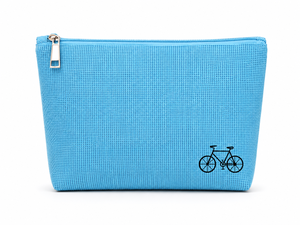 Simple Blue Jute Cosmetic <b>Case</b> with Zipper Closure Portable Small <b>Makeup</b> Bag - Product Image 1