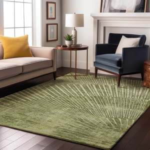 Modern Classic Geometric Green Plush Polyester Area <b>Rug</b> Rectangle Low Handmade Eco Friendly Stain Resistant Living Room <b>Prayer</b> - Product Image 1