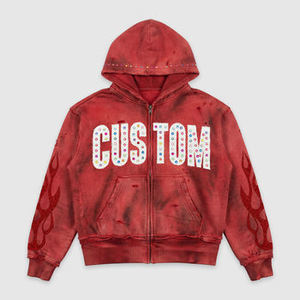 Sweat à capuche délavé OEM ODM en gros, logo personnalisé, 100% coton épais, style vintage vieilli, coupe oversize, streetwear - Product Image 5