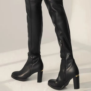 ANNSTAR Women Over-the-Knee Boots Chunky <b>Heel</b> Super High 8cm+ Genuine Leather Midsole Polyurethane Upper Rubber Outsole Pointed - Product Image 6